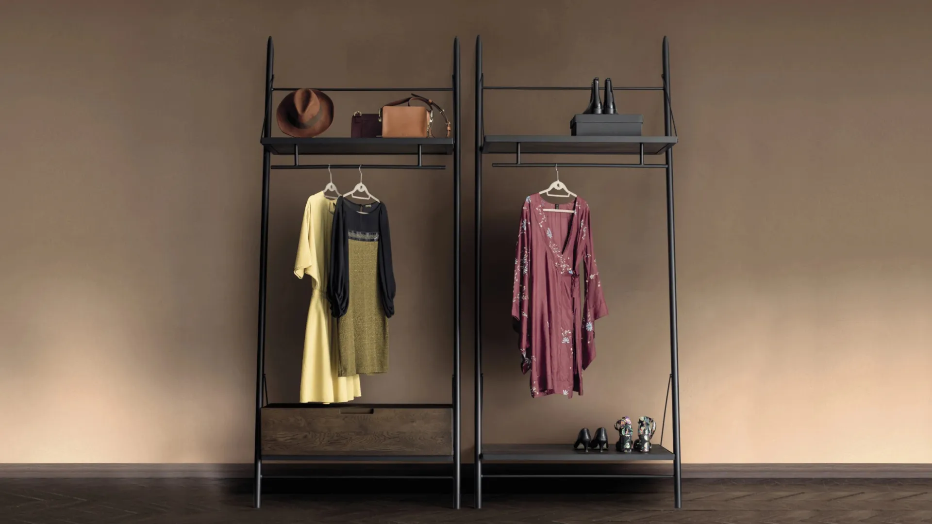 Appendiabiti Easy Closet in metallo e legno di Devina Nais