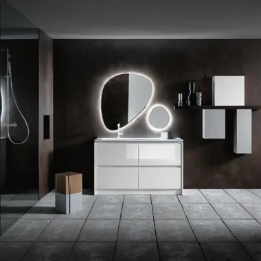 Mobile Bagno da appoggio in laccato bianco lucido e lavabo in Mineralguss INK NK09 di Compab