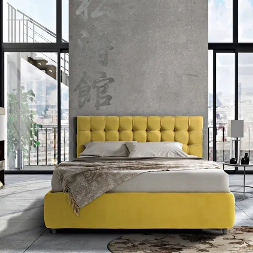 Letto in tessuto giallo con giroletto Eden di Artigianaletti