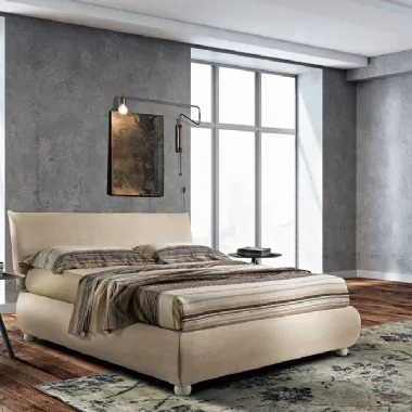 Letto in tessuto beige con giroletto bombato Felix di Artigianaletti