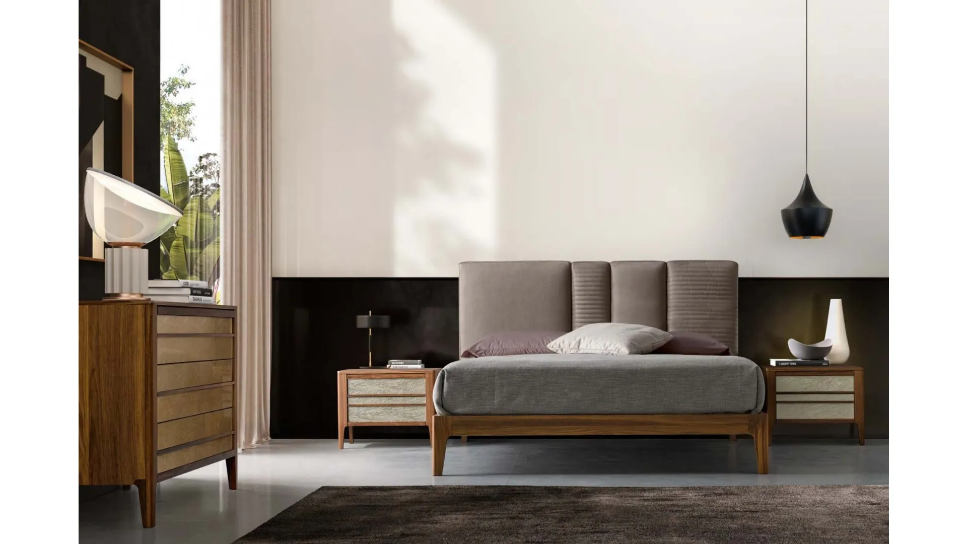 Letto Rainbow in legno con testiera in ecopelle di Modesign