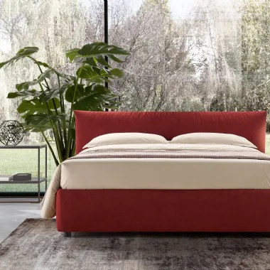 Letto in tessuto semplice ed elegante con contenitore Era Soft di Rosini Night