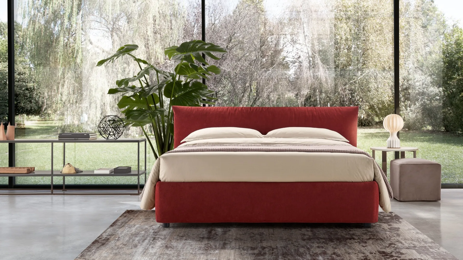 Letto in tessuto semplice ed elegante con contenitore Era Soft di Rosini Night