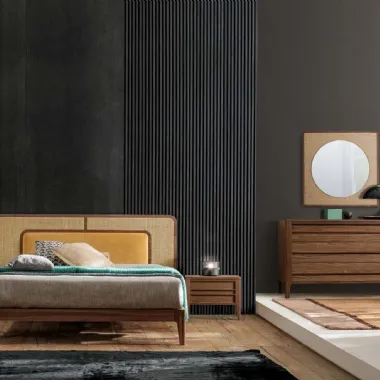 Letto con testiera in legno, paglia di Vienna ed econabuk Shanghai di Modesign