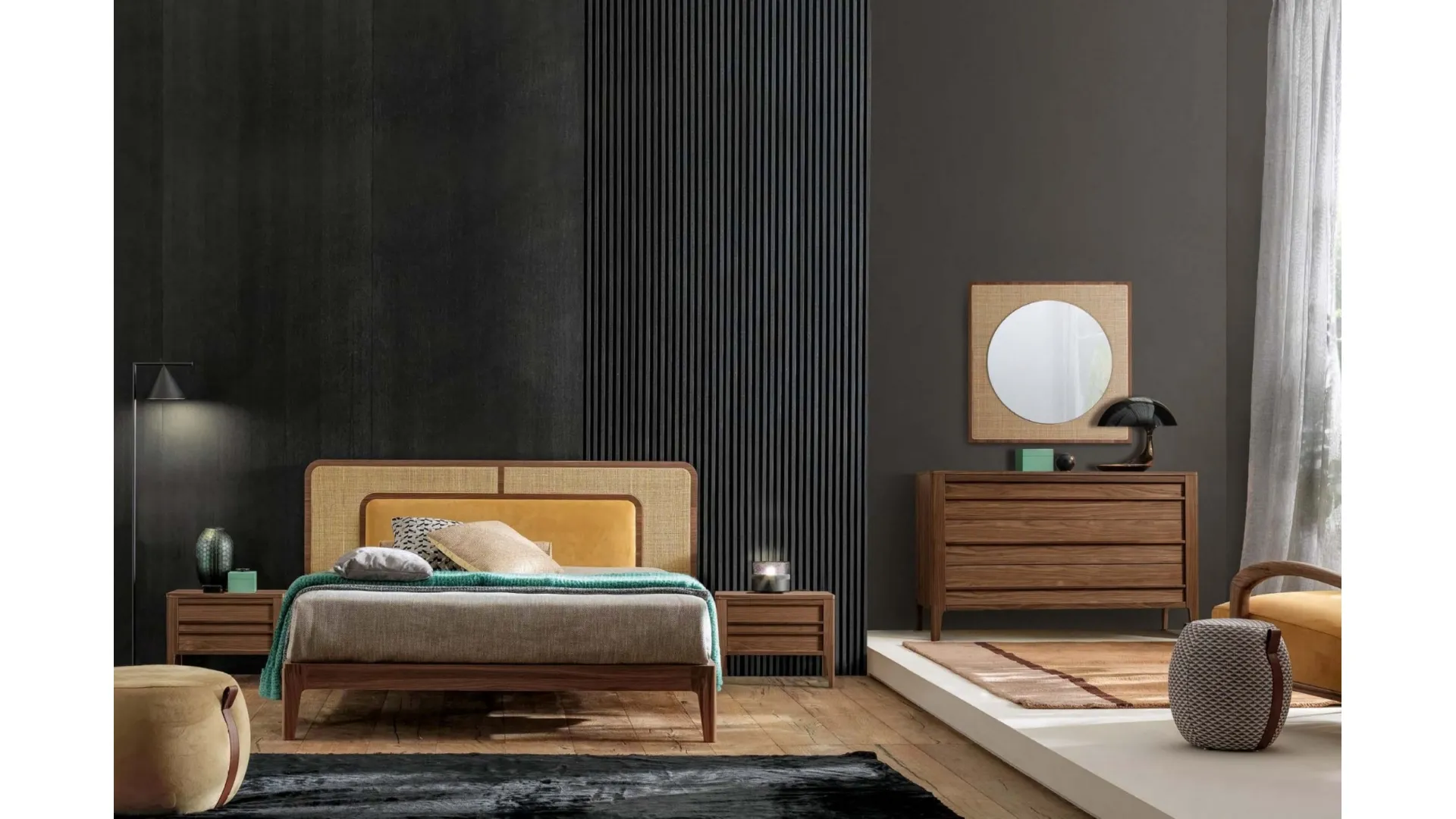 Letto con testiera in legno, paglia di Vienna ed econabuk Shanghai di Modesign