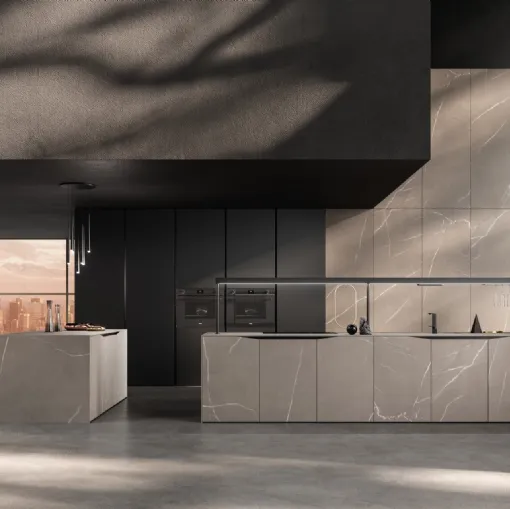 Cucina Design lineare Elementi 01 in ceramica gres effetto pietra di Snaidero