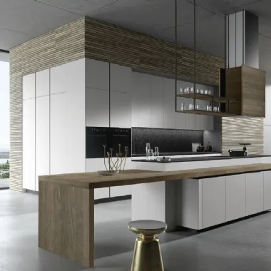 Cucina Design con isola Look Grigio Urbano e Rovere di Snaidero