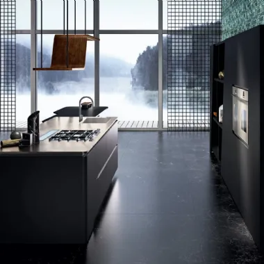 Cucina Design con isola Vision 01 in laccato nero di Snaidero