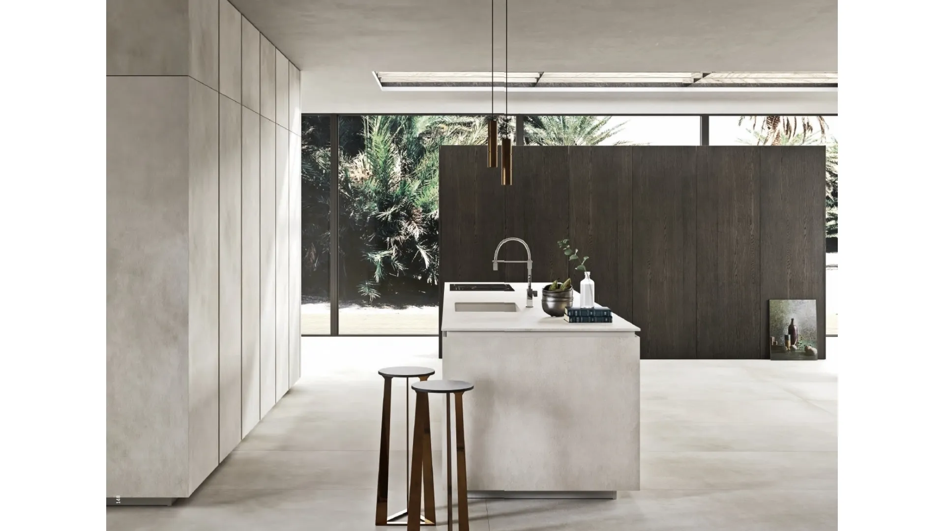 Cucina Design Way Materia in gres Calce Grigio e Rovere carbone di Snaidero