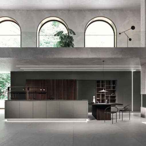 Cucina Design con isola Way Materia Calce Tortora e Rovere di Snaidero