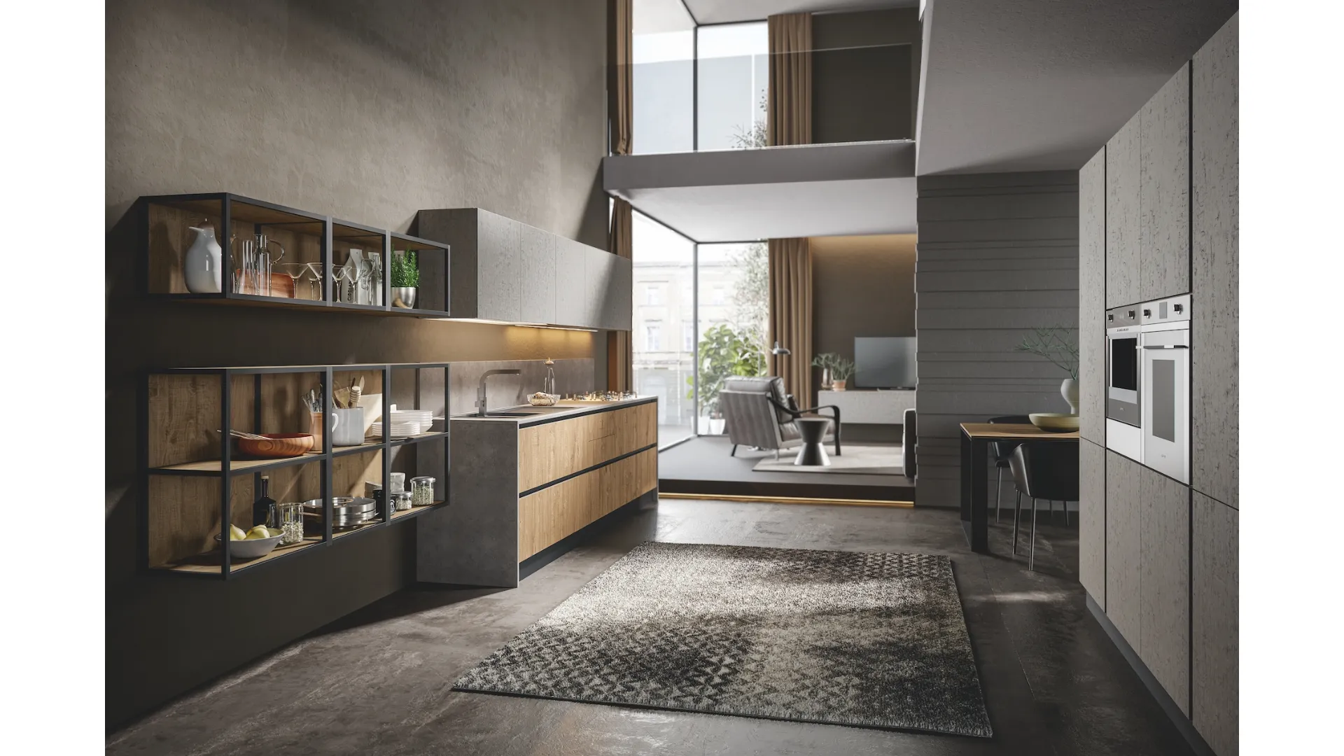 Cucina Moderna lineare Genesi 01 in melaminico finitura Cortina e Urban di Home Cucine