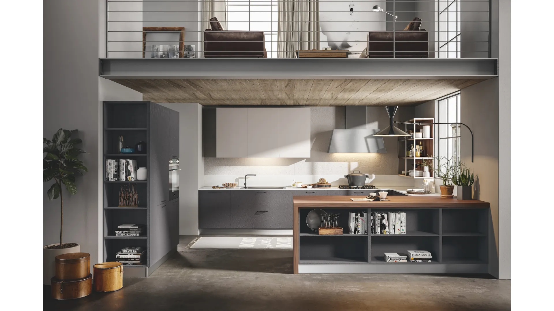 Cucina Moderna con penisola Genesi 05 in melaminico e laccato di Home Cucine