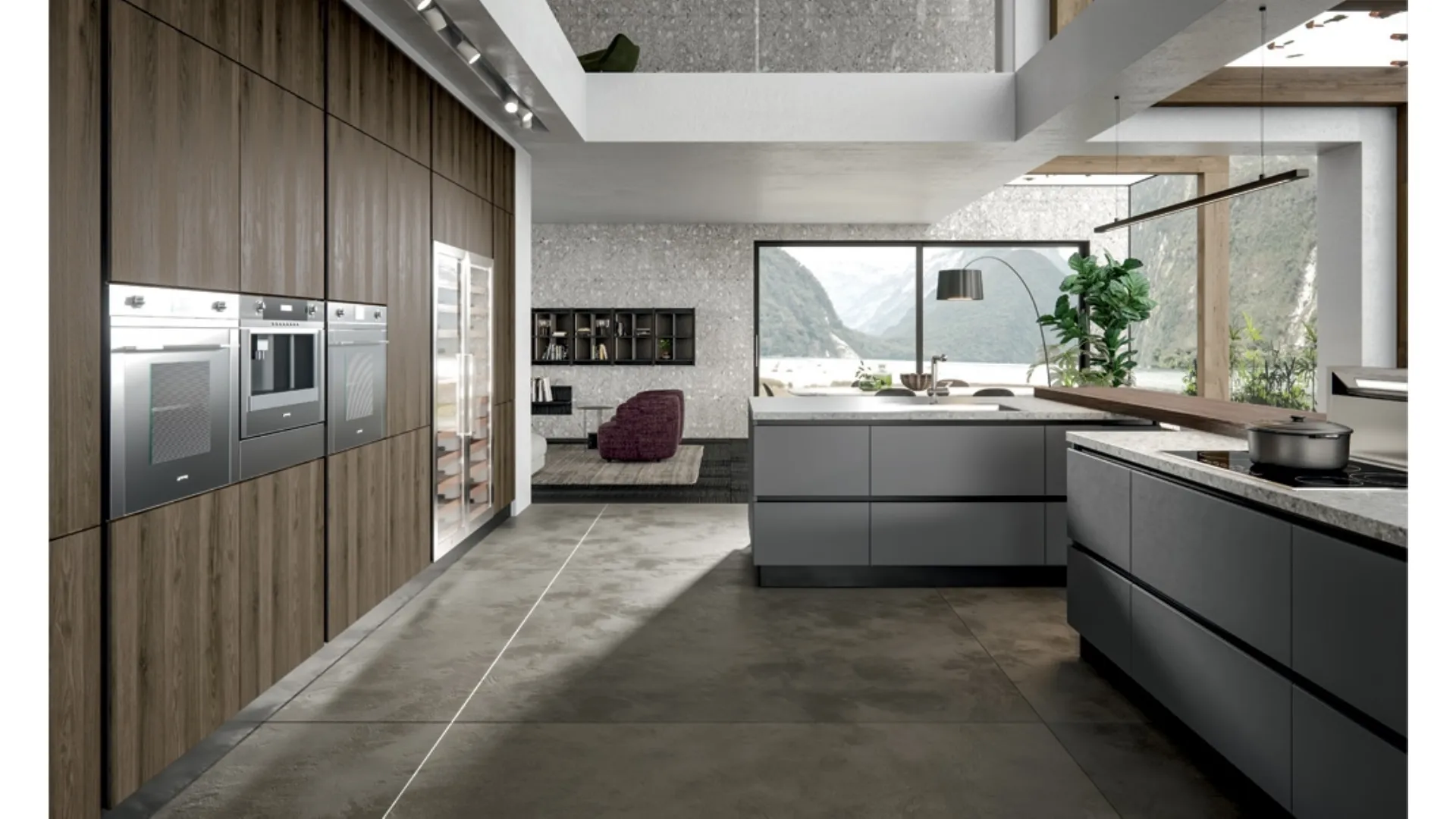 Cucina Moderna con isola Genesi 09 in laccato opaco e melaminico di Home Cucine