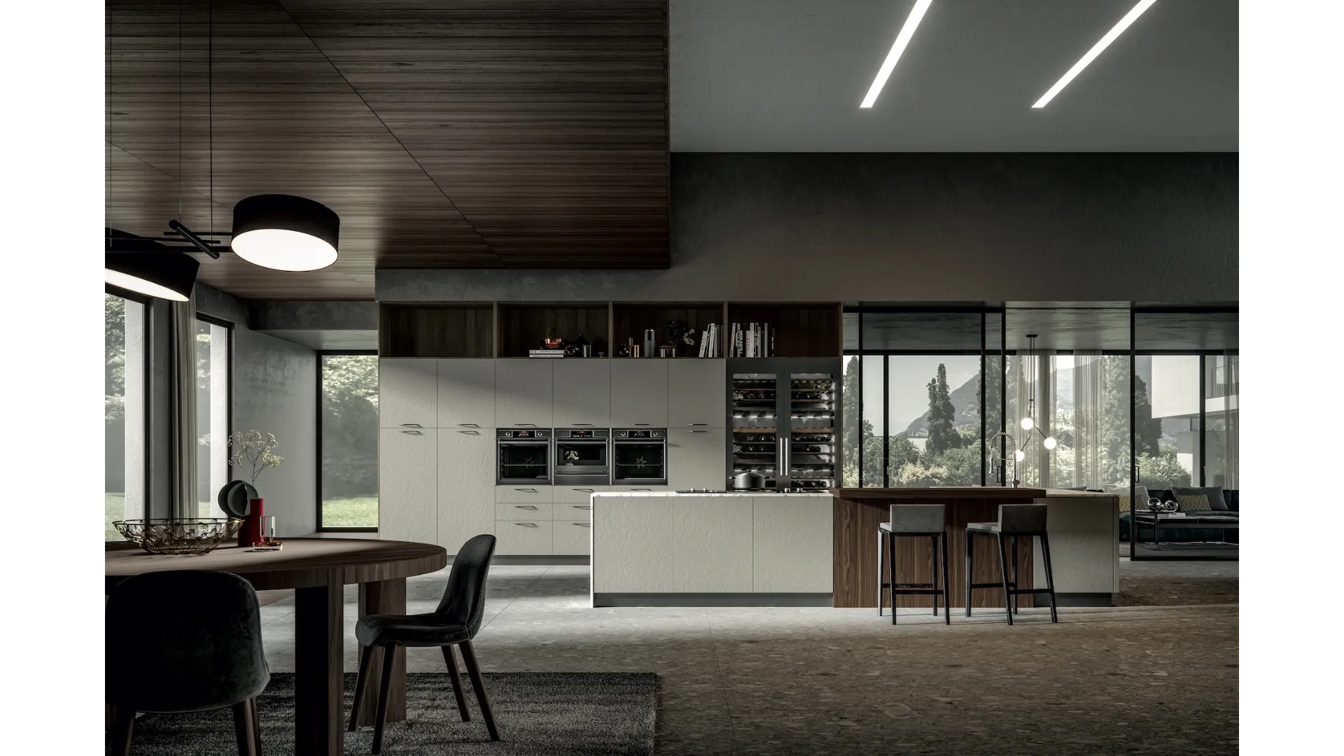 Cucina Moderna con isola Genesi 11 in melaminico finitura Notturno e Deserto di Home Cucine