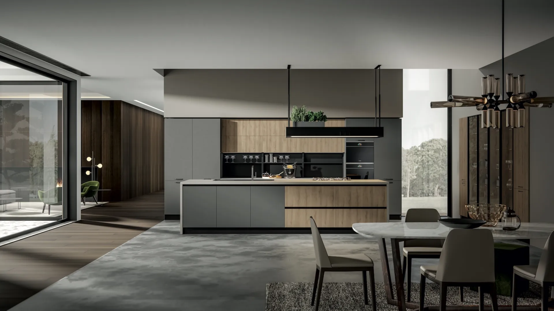 Cucina Moderna con isola Genesi 14 in melaminico finitura Nordico e Atomo di Home Cucine