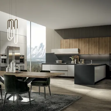 Cucina Moderna Genesi 16 in Pet finitura Duna e melaminico finitura Silvestre di Home Cucine