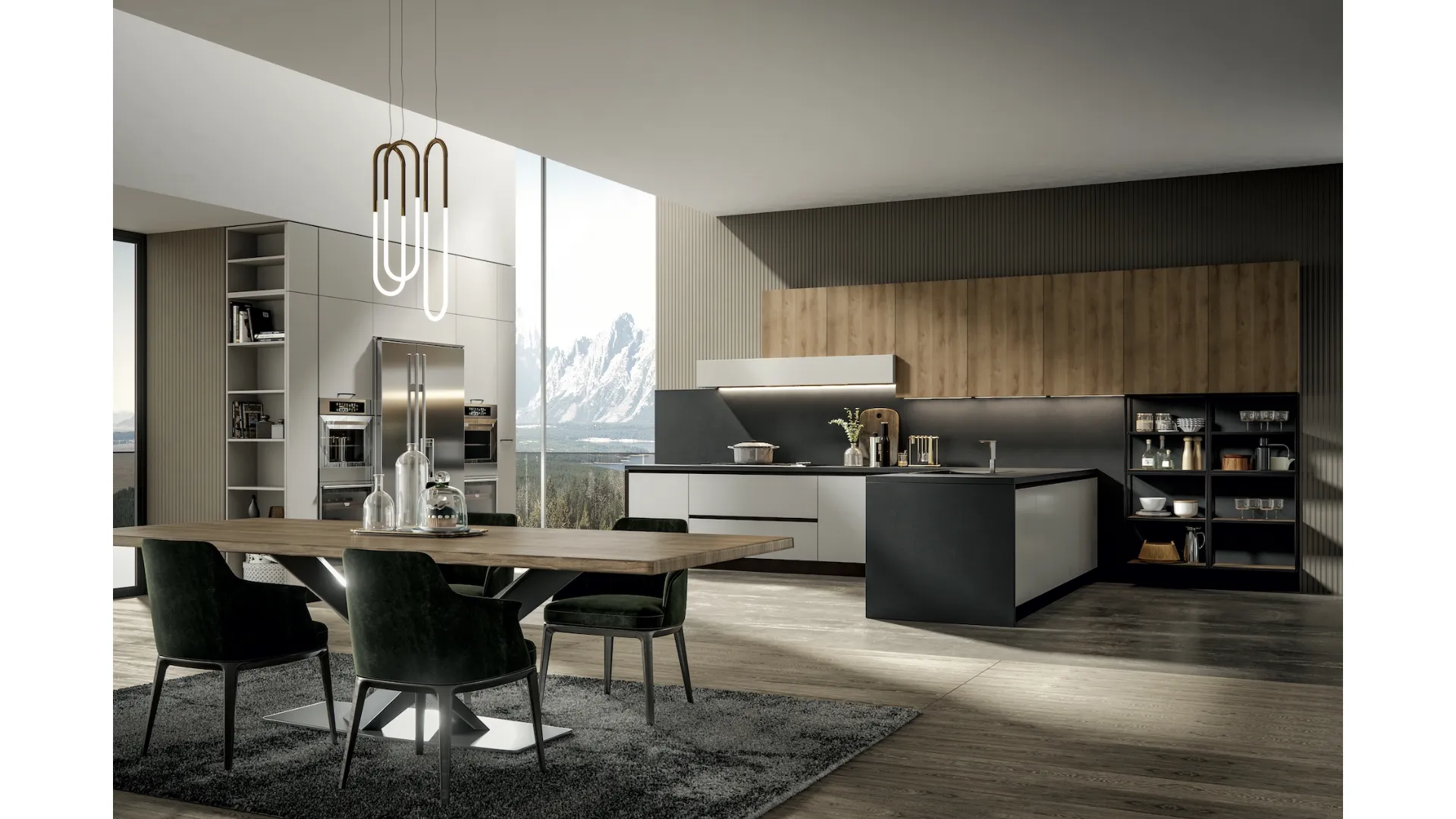 Cucina Moderna Genesi 16 in Pet finitura Duna e melaminico finitura Silvestre di Home Cucine