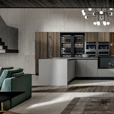 Cucina Moderna con isola Genesi 10 in melaminico finitura Notturno e Rioplata di Home Cucine