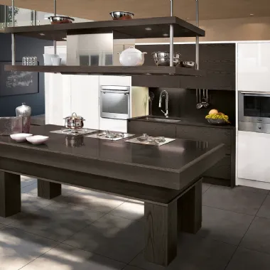 Cucina Moderna Modula 25 Bianco Lucido e Rovere Dark di Le Cucine dei Mastri