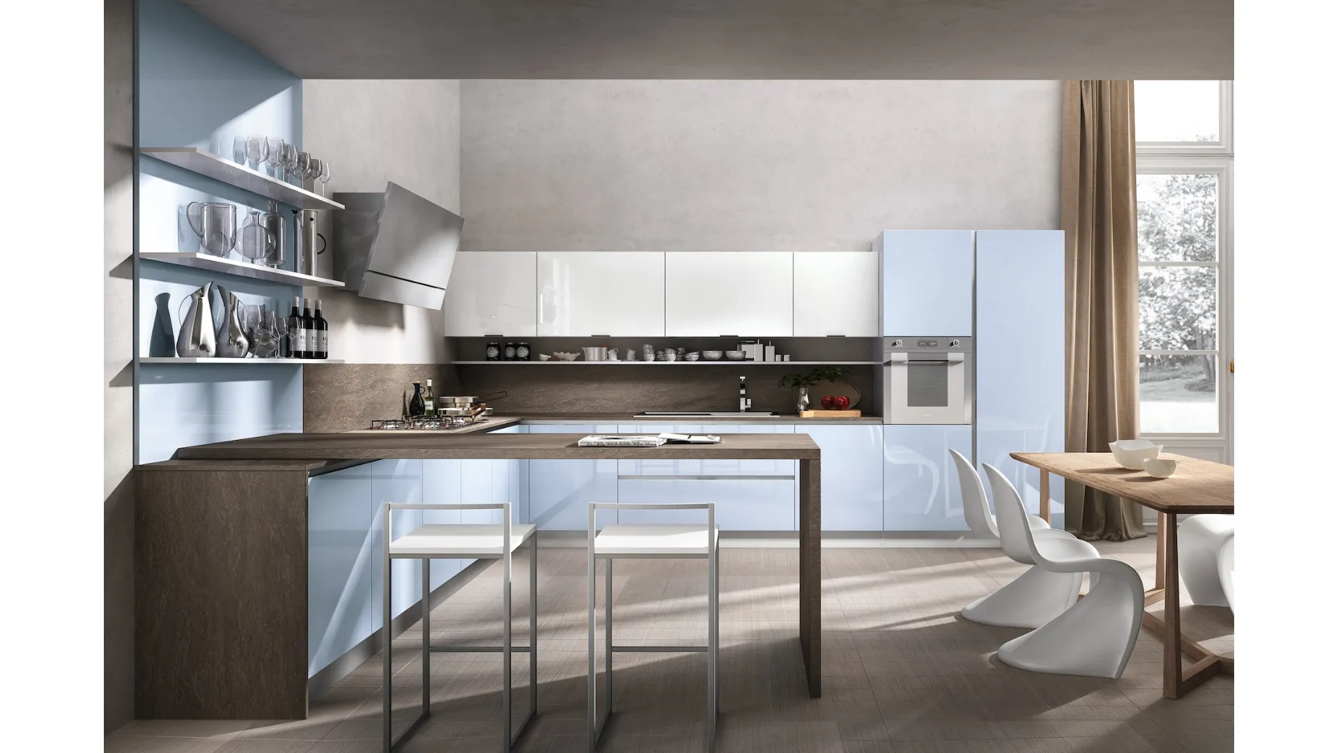 Cucina Moderna angolare con penisola Reflexa 04 in laminato di Home Cucine