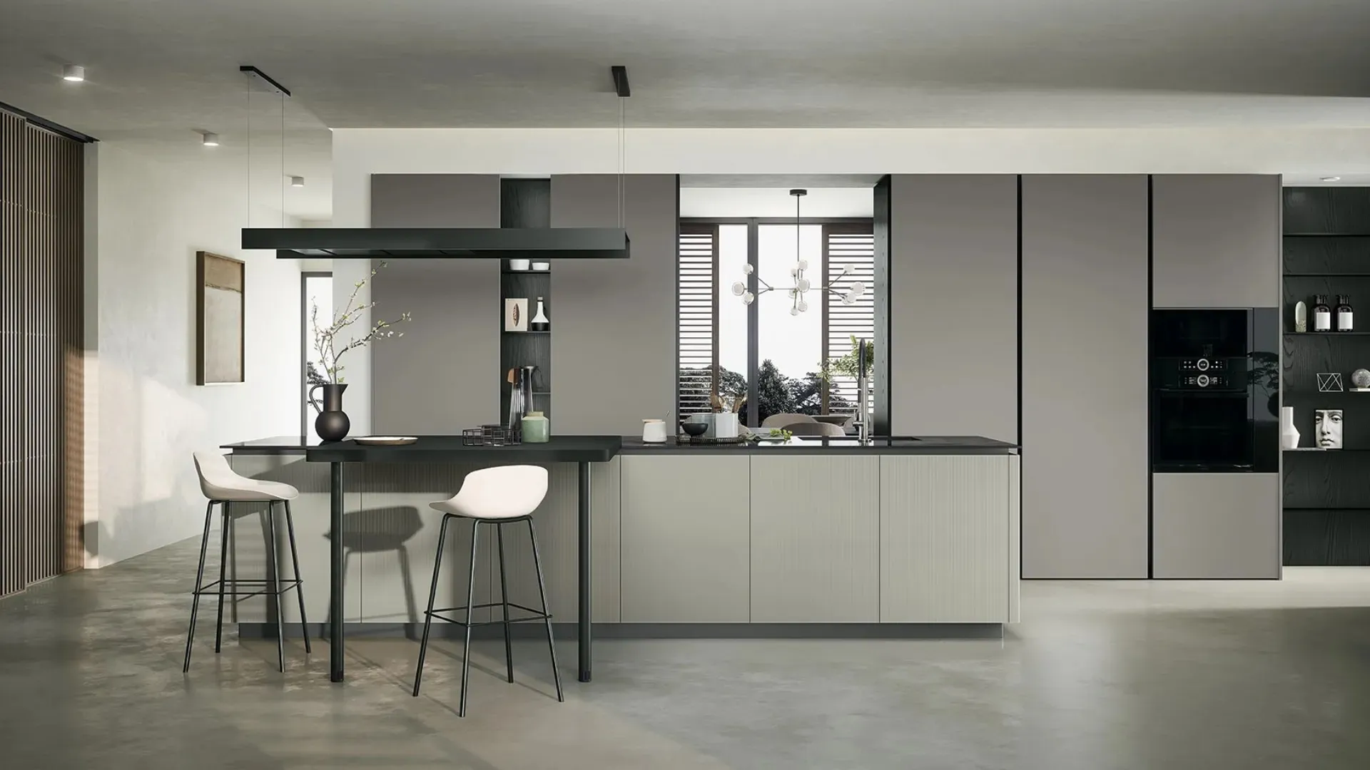 Cucina Moderna con isola Trend 01 in vetro e fenix di Forma Cucine