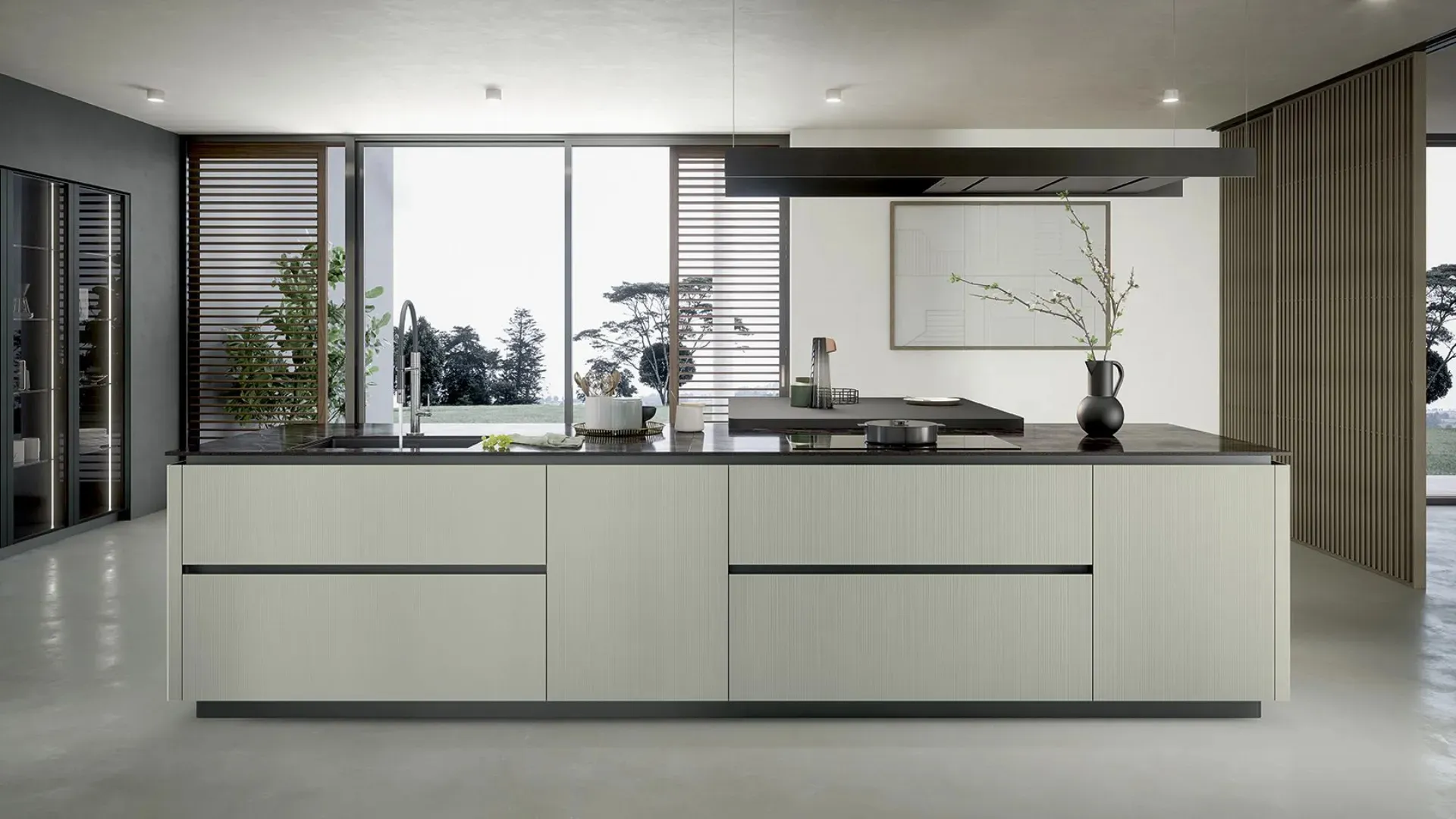 Cucina Moderna con isola Trend 01 in vetro e fenix di Forma Cucine